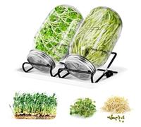 Sprouting Jar Set 1000 ml, Sprouting Jar for Sprouts, Growing Set Sprouting Jar with Lids and Water Bowl, Made of 304 Stainless Steel and 2 Stands, for Alfalfa Broccoli Sprouts Mung Beans (Set of 2)