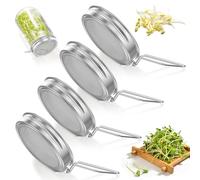 Sprouting Lids for Wide Mouth Mason Jars, 4Pack Reusable Stainless Steel Screen Bean Sprouts Growing Lid with Built-in Stand for Organic Alfalfa Broccoli Seeds Mung Bean Plant Germination Kits