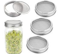 Sprouting Mesh Lid Sprouts Growing Kit for Wide Mouth Mason Jar - 4 Pack Metal Stainless Steel Screen Sprout Jar Lids Plant Seed Germination