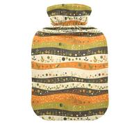 Sprouting Plants Striped Hot-Water Bottle with Soft Cover, 1L Water Bag for Period Cramps