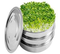 Sprouts Growing Kit, 8.5 Inch 2 Tier Sprouts Growing Kit, Stainless Steel Sprouting Tray, Stackable Sprouting Trays for Sprouts, Seed Germination Trays for Microgreens Beans, Sprouts Growing Kit, Sp
