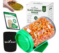 Sprouts Maker Glass Jar - 720ml Durable & Reusable Sprouter for All Seeds and Beans, BPA-Free with 300-Hole Mesh Lid for Airflow, Odor-Free, Easy Drainage, and Hygienic Glass Design - Green