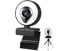 SproutSage C360 Live Streaming Webcam with Ring Light, 1080p HD, Auto Focus, 60 FPS, Built-in Microphone, Tripod Included, Black