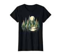 Spruce Forest Landscape Moon Reflection Evergreen Nature Value Graphic T-Shirt, Women, Black, S