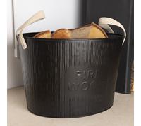 Charles Bentley Snug Spruce Small Leather Handled Fireside Wood Bucket Iron Classic Style Black Matte
