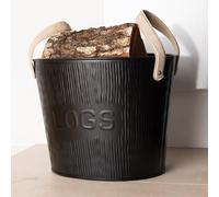 Spruce Leather Handled Fireside Wood Bucket Iron Classic Style Black Matte Charles Bentley Black One Size