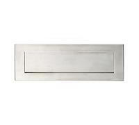 Sprung Inward Opening Letterbox Plate - 275mm Fixing Centres - Satin Steel | Front Door Letterbox Plate Cover - Interior/Exterior Mailbox Tidy - Door Post Flap