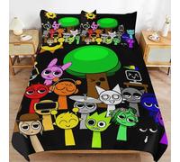 Sprunki 3-Piece Kids Bedding Set - Cartoon Duvet Cover with 2 Pillowcases for Boys & Girls, Soft Polyester, Easy Care (A,173 * 218cm) (C,203 * 228cmcm)