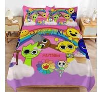 Sprunki 3-Piece Kids Bedding Set - Cartoon Duvet Cover with 2 Pillowcases for Boys & Girls, Soft Polyester, Easy Care (A,173 * 218cm) (A,173 * 218cm)