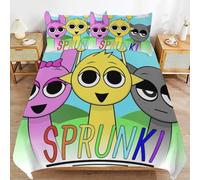 Sprunki 3-Piece Kids Bedding Set - Cartoon Duvet Cover with 2 Pillowcases for Boys & Girls, Soft Polyester, Easy Care (A,173 * 218cm) (D,228 * 228cm)