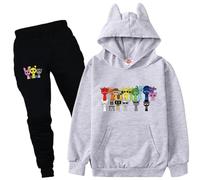 Sprunki Boys' Cat Ear Hoodie Set - Grey, 170cm, Ages 13-14