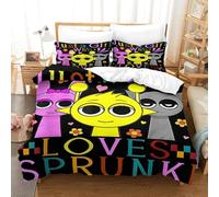 Sprunki Custom Duvet Cover Set Soft Comforter Cover Set 3 Piece Bedding Set Pillowcase All Season Decor Cute Cartoon Game Quilt Cover with Zipper for Kids Adults Family Birthday Double（200x200cm）