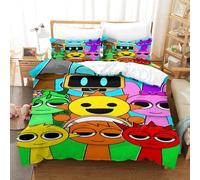 Sprunki Custom Duvet Cover Set Soft Comforter Cover Set 3 Piece Bedding Set Pillowcase All Season Decor Cute Cartoon Game Quilt Cover with Zipper for Kids Adults Family Birthday Double(200x200cm)