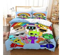 Sprunki Personalised 3D Printed Duvet Cover Set for Kids And Adults Soft Polyester Cute Cartoon Game Quilt Cover with 2 Pillowcases All Season Bedding Hypoallergenic Easy Care Single(140x200cm)
