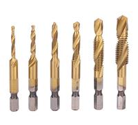 Spryflower 6pcs Screw Tap Drill Bits Kit, High Speed Steel Thread Tapping Tools, Coated Spiral Tap Set with M10 M8 M6 M5 M4 M3 Sizes for Carbon Steel Aluminum Copper (Long)