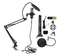 Spryflower BM800 Condenser Microphone Kit, USB Recording Microphone with Flexible Arm, Studio Quality Sound for Streaming Singing Podcasting, Includes Shock Mount Desk (Black and Gold)