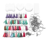 Spryflower DIY Keychain Set, Acrylic Keychain Blanks for Crafts, 40 Pcs Special Shape Key Chains with Tassels and Rings, Complete Accessories Package for DIY Paintings and Gifts