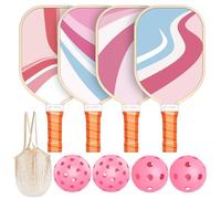 Sprypals Pink Pickleball Paddles, USAPA Approved Set of 4 with 4 Balls & 1 Carry Bag, Wooden Rackets with Ergonomic Grip for Beginner & Intermediate Players