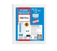 SPS A4 Size 100 Pcs 100 Micron Sheet Protectors, Transparent Document Sleeves, Leaf Sheet Clear Certificates, Waterproof 11 Holes Punched Ring Files Folder (A4, 100 Micron, Pack of 100)