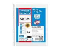 SPS A4 Size 50 Pcs 200 Micron Sheet Protectors, Transparent Document Sleeves, Leaf Sheet Clear Certificates, Waterproof 11 Holes Punched Ring Files Folder (A4, 200 Micron, Pack of 50)