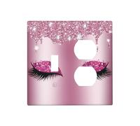 Spshian Shiny Diamond Pink Pretty Fuchsia Eye Outlet Covers 2 Gang Combin 1 Toggle/1 Duplex Light Switch Cover Decorative Gfci Wall Plate Electrical Receptacle Switchplate Faceplate for Bathroom Decor