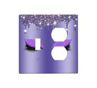 Spshian Shiny Diamond Pretty Purple Eye Outlet Covers 2 Gang Combination 1 Toggle/1 Duplex Light Switch Cover Decorative Gfci Wall Plate Electrical Receptacle Switchplate Faceplate for Bathroom Decor