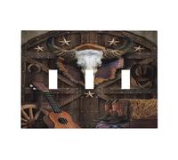 Spshian Western Wood Plank Rustic Barn Door 3 Gang Farmhouse Light Switch Covers Triple Toggle Wall Plate Decorative Switchplate Electrical Faceplate for Cabin Bathroom Bedroom Decor