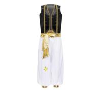 SPSMOKH Arabian Prince Street Dance Suits for Boys Silky Waistcoat with Harem Pants (Black, 5-6 Years)