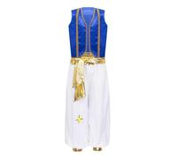 SPSMOKH Arabian Prince Street Dance Suits for Boys Silky Waistcoat with Harem Pants (Royal Blue, 15-16 Years)