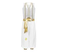 SPSMOKH Arabian Prince Street Dance Suits for Boys Silky Waistcoat with Harem Pants (White, 13-14 Years)