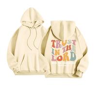 SPSMOKH Christian Drawstring Hoodie for Women UK - Bible Verse Inspirational Faith Sports Sweatshirt (Beige, XXL)