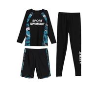 SPSMOKH Kids Boys UPF 50+ 3 Pcs Athletic Swimsuits Long Sleeve Swim Shirts Trunks Leggings Sets (A, 5-6 Years)