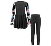 SPSMOKH Kids Girls Modest 2 Pcs Swimsuits Long Sleeve Swimdress Top with Swim Leggings Beach Tankini (Deep, 11-12 Years)