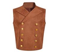 SPSMOKH Kids Medieval Waistcoat Steampunk Double Breasted Vest Jacket Cowboys Riding Outerwear (Brown, 7-8 Years)