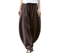 SPSMOKH Ladies Cotton Linen Pants Clearance Elastic Waist Relax Fit Hippie Gypsy Harem Pant Summer Fall Drop Crotch Wide Leg Sweatpants Loose Straight Pants Trouser Yoga Pants Baggy Lounge (Brown, L)