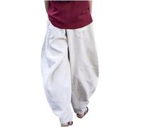 SPSMOKH Ladies Cotton Linen Pants Clearance Elastic Waist Relax Fit Hippie Gypsy Harem Pant Summer Fall Drop Crotch Wide Leg Sweatpants Loose Straight Pants Trouser Yoga Pants Baggy Lounge (White, M)