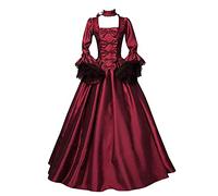 SPSMOKH Medieval Dress Women Renaissance Halloween Costumes Gothic Court Gowns Plus Size Bow Tie Vintage Tea Party Prom Dress Elegant Retro Goth Princess Ball Gown 1800s Rococo Maxi (Red, XXL)