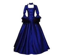 SPSMOKH Medieval Dress Women Renaissance Halloween Costumes Gothic Court Gowns Plus Size Bow Tie Vintage Tea Party Prom Dress Elegant Retro Goth Princess Ball Gown 1800s Rococo Maxi (Blue, L)