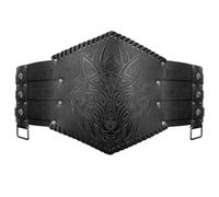 SPSMOKH Medieval Retro Nordic Viking Style Wide Belt Embossed Double Dragon Leather Waist Armour COSPLAY Stage Costume Props (B, 132 * 97CM)