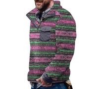 SPSMOKH Men's Aztec-Print Wool Top Button-Neck Ethnic-Inspired Pullover Sherpa-Lined Long-Sleeved Fleece Jumper - Winter Warm Without Hood, Chest & Side Pockets, Vintage Norwegian Style (TYPE - 3, M)