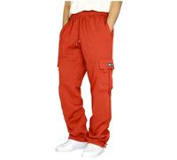 SPSMOKH Men's Cargo Jogging Trousers - Drawstring Elasticated Waist Tracksuit Bottoms with Pockets, Cotton Casual Straight-Leg Trousers for Gym Jogging Leisure Daily Wear (orange, XL)