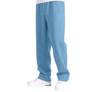 SPSMOKH Men's Casual Solid-Colour Drawstring Joggers - Straight-Leg Fleece Lined Trousers with Belted Pockets, Elasticated Waist Long Trousers for Winter, Open Hem Sweatpants (#A8 Light Blue, M)