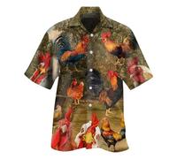 SPSMOKH Men's Funny Aloha Hawaiian Shirts - Rooster-Print Hawaiian Shirt Playful Chiffon Shirt Collar-Button Short-Sleeved, 3D Printed Cotton Classic Casual Stag Holiday Shirts (Coffee, 3XL)