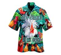 SPSMOKH Men's Funny Aloha Hawaiian Shirts - Rooster-Print Hawaiian Shirt Playful Chiffon Shirt Collar-Button Short-Sleeved, 3D Printed Cotton Classic Casual Stag Holiday Shirts (Green, L)