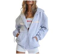 SPSMOKH Women UK Christian Faith Zip-Up Hoodie - Bible Print Jesus Sweatshirt, Solid Colour Lightweight Jacket Casual Oversized Pullover Tops (Light Gray - 2, XXL)