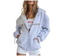 SPSMOKH Women UK Christian Faith Zip-Up Hoodie - Bible Print Jesus Sweatshirt, Solid Colour Lightweight Jacket Casual Oversized Pullover Tops (Light Gray - 3, L)