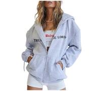 SPSMOKH Women UK Christian Faith Zip-Up Hoodie - Bible Print Jesus Sweatshirt, Solid Colour Lightweight Jacket Casual Oversized Pullover Tops (Light Gray - 1, XXL)