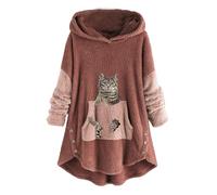 SPSMOKH Women's Fleece Hooded Top Long Sleeve A-Line Winter Warm Teddy Fleece Jacket Pullover Tops Yes Im Cold Letter Print Hoodie Fuzzy Fluffy Women Trendy Cute Girls Casual Home (A - Pink, L)