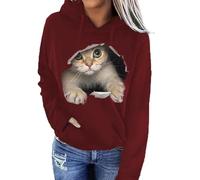 SPSMOKH Women's Fluffy Pullover Sweatshirts 3D Printed Cat Hoodie Top Long Sleeve Ladies Jumpers for Autumn & Winter (M, 2)