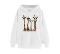 SPSMOKH Women's Giraffe Print Hoodie - Cute Sports Sweatshirt Casual Long Sleeve Top | Drawstring Sweatshirt with Pocket | UK Oversized Warm Fleece Lined Hooded Jumper (White, XL)